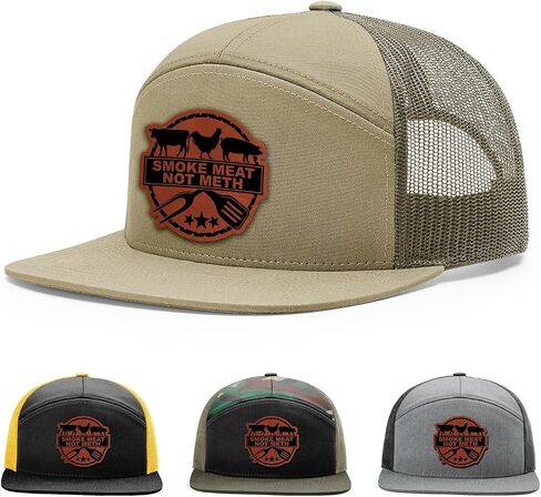 Smoke Meat Not Meth Hat, 168 Style Trucker Leather Patch Hat for Men & Women, 7 Panel Baseball Cap with Snapback Enclosure in Saudi Arabia