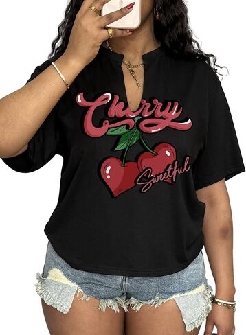 LovelyWholesale Womens Graphic Tees v الرقبة قصيرة الأكمام T قميص فضفاضة قمم الصيف غير الرسمية in Kuwait