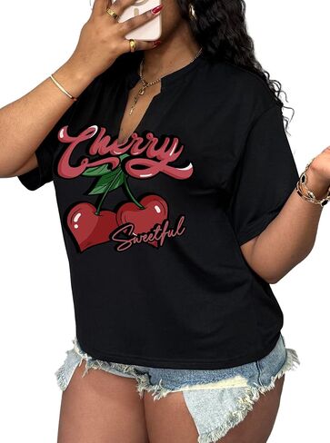LovelyWholesale Womens Graphic Tees v الرقبة قصيرة الأكمام T قميص فضفاضة قمم الصيف غير الرسمية in Kuwait