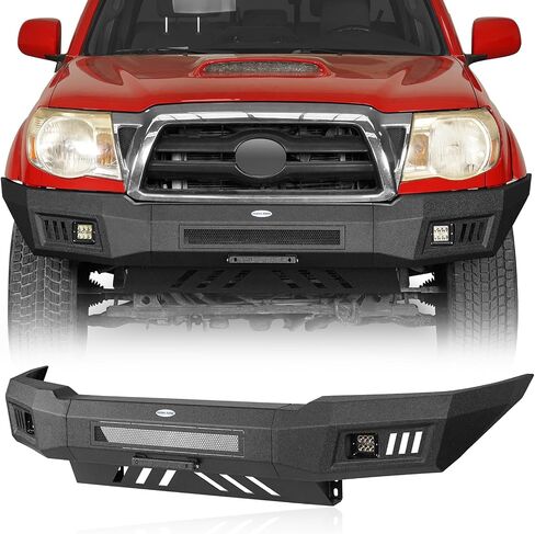 Hooke Road Tacoma Front Bumper Full-Width Steel Bumper w/LED Lights & Skid Plate for Toyota Tacoma 2nd Gen 2005 2006 2007 2008 2009 2010 2011 Pickup Truck in Saudi Arabia