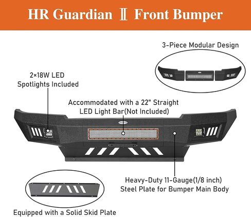 Hooke Road Tacoma Front Bumper Full-Width Steel Bumper w/LED Lights & Skid Plate for Toyota Tacoma 2nd Gen 2005 2006 2007 2008 2009 2010 2011 Pickup Truck in Saudi Arabia