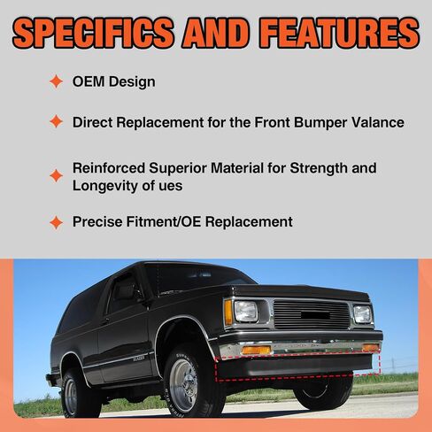 CarPartsDepot Front Bumper Valance Apron Lower Air Dam Deflector Compatible With 1994-1997 Chevy S10 / Blazer & GMC Sonoma GM1092158 88963099 With Fog Holes in Saudi Arabia