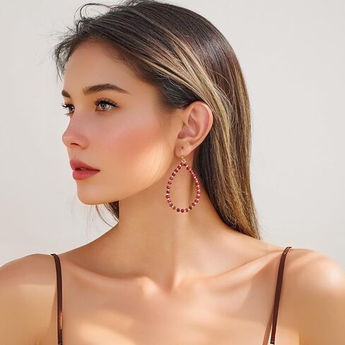 Beaded Hoop Dangle Earrings for Women Bohemian Multi Color Stone Beaded Earrings Colorful Handmade Round Boho Drop Earrings in Kuwait