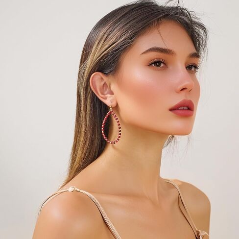 Beaded Hoop Dangle Earrings for Women Bohemian Multi Color Stone Beaded Earrings Colorful Handmade Round Boho Drop Earrings in Kuwait