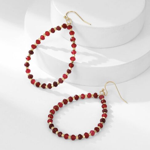 Beaded Hoop Dangle Earrings for Women Bohemian Multi Color Stone Beaded Earrings Colorful Handmade Round Boho Drop Earrings in Kuwait