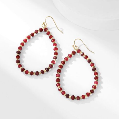 Beaded Hoop Dangle Earrings for Women Bohemian Multi Color Stone Beaded Earrings Colorful Handmade Round Boho Drop Earrings in Kuwait