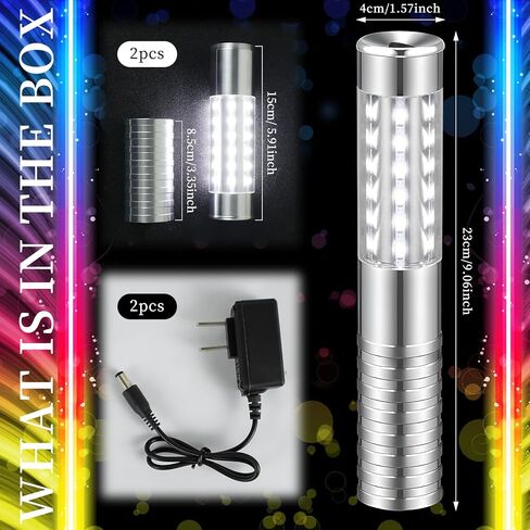 6 Pieces LED Strobe Baton Light Rechargeable Bottle Service Sparklers Stick Reusable Champagne Bottle Handheld LED for Club Stage Nightclub Party Concert Event Bar Outdoor - Silver in Saudi Arabia