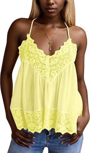MISSACTIVER Women's Lace Trim Spaghetti Strap Cami Top Scalloped Hem Sleeveless Backless V Neck Racerback Flowy Tank Camisole in Saudi Arabia