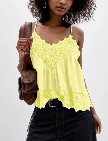 MISSACTIVER Women's Lace Trim Spaghetti Strap Cami Top Scalloped Hem Sleeveless Backless V Neck Racerback Flowy Tank Camisole in Saudi Arabia