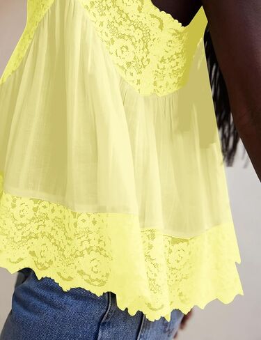 MISSACTIVER Women's Lace Trim Spaghetti Strap Cami Top Scalloped Hem Sleeveless Backless V Neck Racerback Flowy Tank Camisole in Saudi Arabia