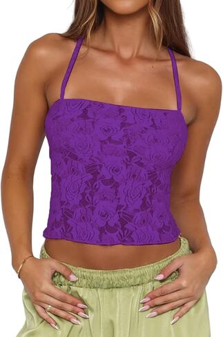 Danysu Lace Halter Tops Backless Tie Back Tank Top with Built in Bra Y2K Summer Going Out Tube Tops in Saudi Arabia