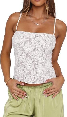Danysu Lace Halter Tops Backless Tie Back Tank Top with Built in Bra Y2K Summer Going Out Tube Tops in Saudi Arabia
