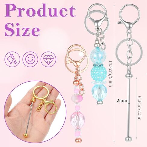 24 PCS قضبان مفاتيح قابلة للخرز المعادن تصنيع مجموعة مفاتيح Make Kit Bulk DIY Silver Banked Beadables Beadables for Pendant Women Men Men Men Crafts Make Jewelry Maily in Saudi Arabia