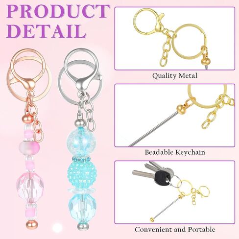 24 PCS قضبان مفاتيح قابلة للخرز المعادن تصنيع مجموعة مفاتيح Make Kit Bulk DIY Silver Banked Beadables Beadables for Pendant Women Men Men Men Crafts Make Jewelry Maily in Saudi Arabia