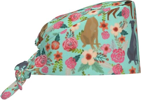 Generic Greyhound Floral Cute Dog Working Cap for Women Men Adjustable Scrub Caps with Sweatband Breathable Turban Hat Black in Saudi Arabia