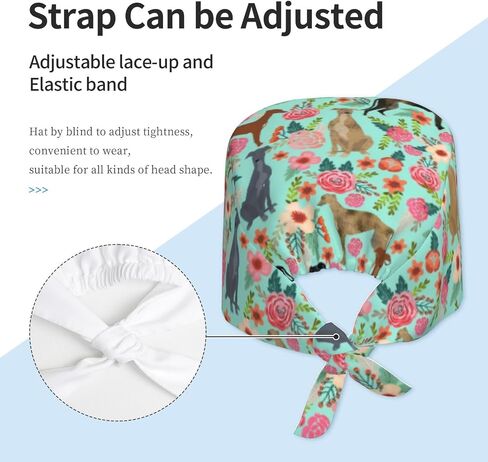 Generic Greyhound Floral Cute Dog Working Cap for Women Men Adjustable Scrub Caps with Sweatband Breathable Turban Hat Black in Saudi Arabia