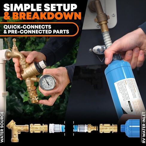 RV Fresh Water Kit - RV Water Pressure Regulator, Inline Water Filter, Hose Splitter, Brass Elbow, Flexible Connector, Hose Quick Connects, Leak Repair Kit, and Carrying Case in Saudi Arabia