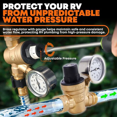 RV Fresh Water Kit - RV Water Pressure Regulator, Inline Water Filter, Hose Splitter, Brass Elbow, Flexible Connector, Hose Quick Connects, Leak Repair Kit, and Carrying Case in Saudi Arabia