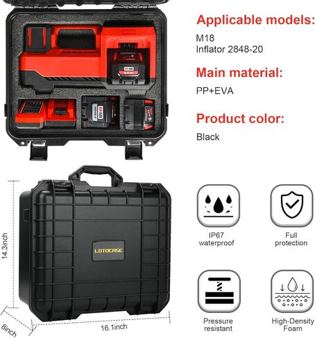 Air Compressor Case for Milwaukee M18 Inflator - Waterproof Hard Shell Air Pump Storage Bag Compatible with Milwaukee Tire Inflator 2848-20, Battery Pack 18V 3.0 to 12.0 Ah & Chargers (Case Only) in Saudi Arabia