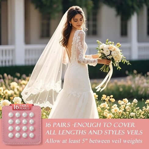 16 Pairs Double Sided Pearl Veil Weights Invisible, Magnetic Bridal Veil Weights Secures Long Wedding Veil for Outdoor Weddings, Elegant Wedding Essentials and Gifts for Brides (Beige) in Saudi Arabia