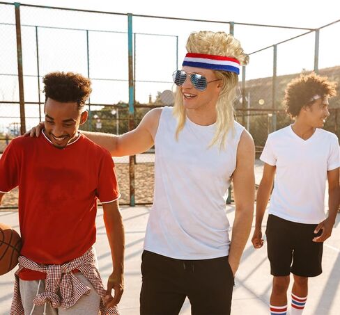 MEPase 5 PCS 80S COSTUME COSTION FOR MENS 4th Of July Punk Style MULLET WIG AMERICAN SUNGLASS SUNGLAS in Kuwait