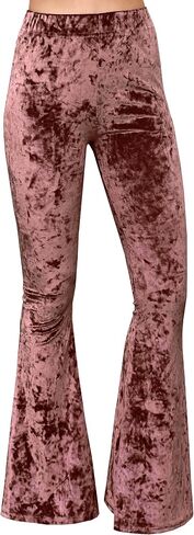 Daisy Del Sol High Waist Soft Crushed Velvet Comfy Yoga Ethnic Tribal Stretch 70s Bell Bottom Flare Pants in Saudi Arabia