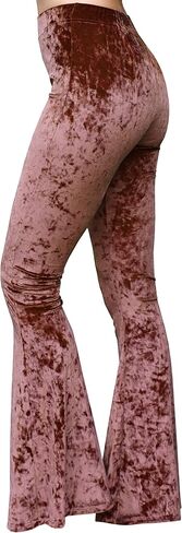 Daisy Del Sol High Waist Soft Crushed Velvet Comfy Yoga Ethnic Tribal Stretch 70s Bell Bottom Flare Pants in Saudi Arabia