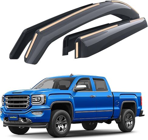 Goodyear Shatterproof في القناة المنحرفات للنوافذ للشاحنات دودج رام 1500 2009-2018 رباعية الكابينة ، حراس المطر ، أقنعة النوافذ للسيارات ، انحراف تنفيس ، ملحقات الشاحنات ، 4 pcs- gy003421lpf in Kuwait