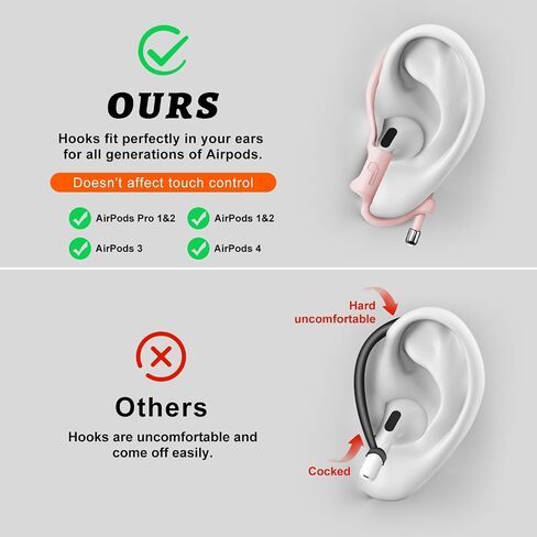 2 Pairs AirPods Ear Hooks for AirPods 4, 3, 2 & 1, AirPods Pro 2, AirPods Pro, [Adjustable] [Silicone] Upgraded Anti Slip Clip Grip [Added Velvet Storage Pouch] for Running Sports – White in Saudi Arabia