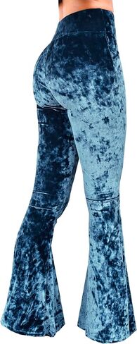 Daisy del Sol High Weist Soft Crushed Velvet Comfy Yoga Ethnic Tribal Stretch 70s Bell Bottom Pants in Kuwait