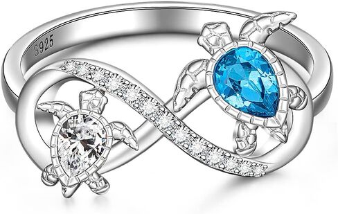 Turtle Ring Sterling Silver Infinity Sea Turtle Rings for Women Mother Daughter Jewelry Blue Sapphire Ocean Wave Longevity Mothers Day Gifts Size 6 7 8 9 10 in Saudi Arabia