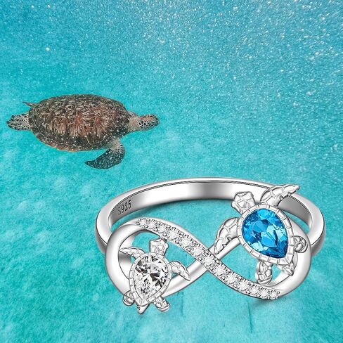 Turtle Ring Sterling Silver Infinity Sea Turtle Rings for Women Mother Daughter Jewelry Blue Sapphire Ocean Wave Longevity Mothers Day Gifts Size 6 7 8 9 10 in Saudi Arabia