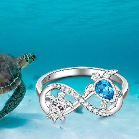 Turtle Ring Sterling Silver Infinity Sea Turtle Rings for Women Mother Daughter Jewelry Blue Sapphire Ocean Wave Longevity Mothers Day Gifts Size 6 7 8 9 10 in Saudi Arabia