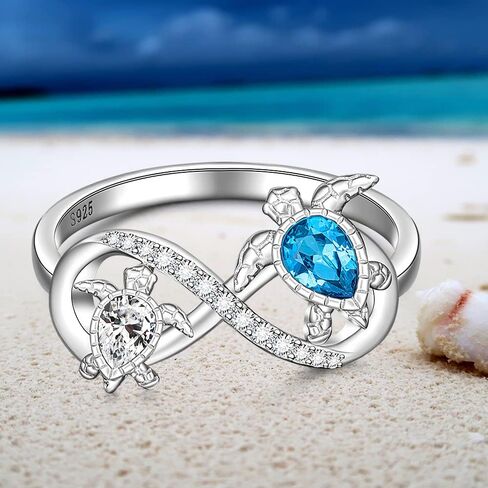 Turtle Ring Sterling Silver Infinity Sea Turtle Rings for Women Mother Daughter Jewelry Blue Sapphire Ocean Wave Longevity Mothers Day Gifts Size 6 7 8 9 10 in Saudi Arabia