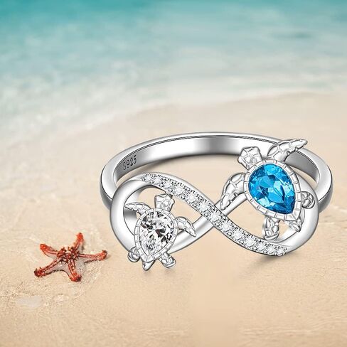 Turtle Ring Sterling Silver Infinity Sea Turtle Rings for Women Mother Daughter Jewelry Blue Sapphire Ocean Wave Longevity Mothers Day Gifts Size 6 7 8 9 10 in Saudi Arabia