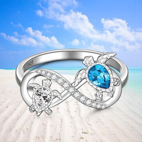 Turtle Ring Sterling Silver Infinity Sea Turtle Rings for Women Mother Daughter Jewelry Blue Sapphire Ocean Wave Longevity Mothers Day Gifts Size 6 7 8 9 10 in Saudi Arabia