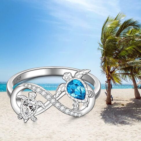Turtle Ring Sterling Silver Infinity Sea Turtle Rings for Women Mother Daughter Jewelry Blue Sapphire Ocean Wave Longevity Mothers Day Gifts Size 6 7 8 9 10 in Saudi Arabia