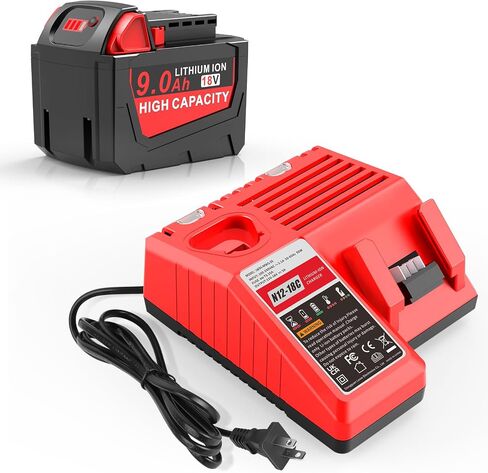 2 Pack 18V 9Ah WK1890 Replacement Battery N14-N18 18V Battery Charger Combo Compatible with Milwaukee Mk-18 48-11-1850, 48-11-1852, 48-11-1862, 48-11-1880, 48-11-1812, 48-11-1820 in Saudi Arabia