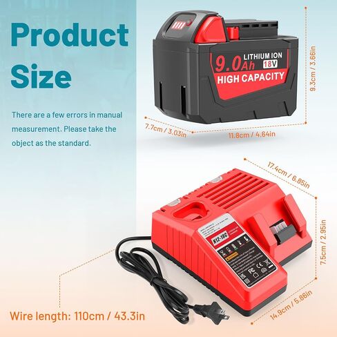 2 Pack 18V 9Ah WK1890 Replacement Battery N14-N18 18V Battery Charger Combo Compatible with Milwaukee Mk-18 48-11-1850, 48-11-1852, 48-11-1862, 48-11-1880, 48-11-1812, 48-11-1820 in Saudi Arabia