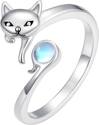 Highland Cow/Cat/Dragon Rings 925 Sterling Silver Open Adjustable Moonstone Rings with Daisy Cow Jewelry Gift for Women in Kuwait