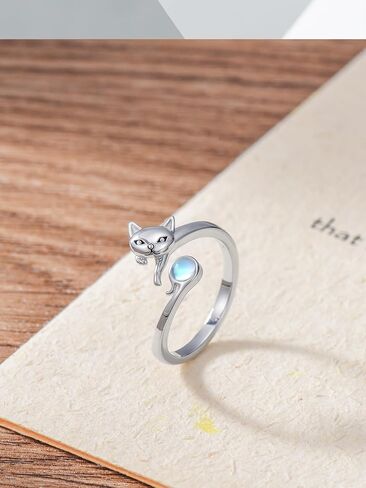 Highland Cow/Cat/Dragon Rings 925 Sterling Silver Open Adjustable Moonstone Rings with Daisy Cow Jewelry Gift for Women in Kuwait