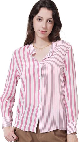 COLD POSH 100% Pure Mulberry Silk Blouse for Women Long Sleeve Button Down Stripe Shirt for Spring/Summer in Saudi Arabia