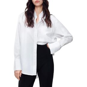 الزر النسائي أسفل القمصان عمل مكتب العمل بلوزات عمل ناعمة غير رسمية الصديق ذات الأسلوب الضخمة مع جيوب in Kuwait