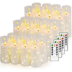 Flickering Flameless LED Candles,Battery Operated Candles 9 Pcs with Embedded Star String,Acrylic LED Pillar Candles with Remote,Suitable for Home Decoration to Create an Atmosphere（White） in Saudi Arabia