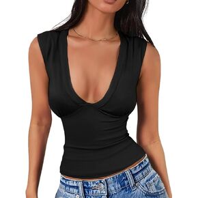 Womens Halter Deep V Neck Tank Tops Sleeveless Sexy Plunge Basic Summer Y2k Crop Top in Kuwait