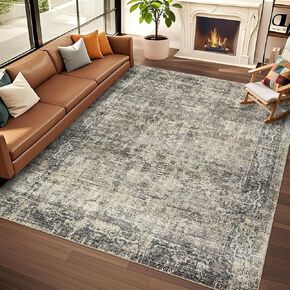 2x6 Runner Rug, Soft Vintage Washable Rug Runners for Hallways Non-Slip Kitchen Runner, Low Pile Boho Farmhouse Carpet Runners for Bedroom Laundry Kitchen, Olive/Brown in Kuwait