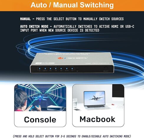 J-Tech Digital 8K HDMI 2.1 Mini Switch 2 في 1 OR 48GBPS 8K 60Hz 4K 120Hz HDR / HDR10 HDMI Switcher لـ Xbox PS5 bluray مع مفتاح Auto [JTech-8KSW21] in Kuwait
