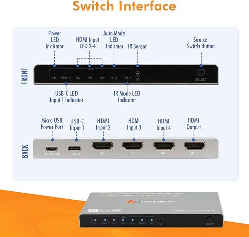 J-Tech Digital 8K HDMI 2.1 Mini Switch 2 في 1 OR 48GBPS 8K 60Hz 4K 120Hz HDR / HDR10 HDMI Switcher لـ Xbox PS5 bluray مع مفتاح Auto [JTech-8KSW21] in Kuwait
