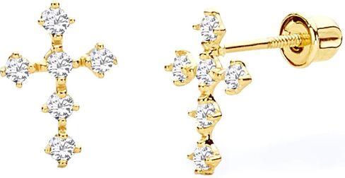 14k Yellow OR White Gold Cross Stud Earrings with Screw Back in Saudi Arabia