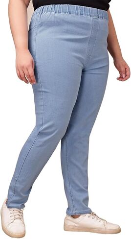 Women's Denim Light Blue Jeggings – Formal Wear Jeggings, Ultra Plus Size Comfortable Stretchable Denim Jegging in Saudi Arabia